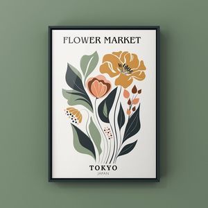 Flower Market Tokyo, Abstract Floral Boho Aesthetic Digital Wall Art Print